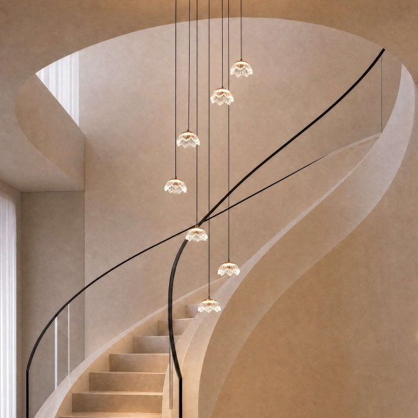 Lange florale LED-pendelleuchte aus glas in...