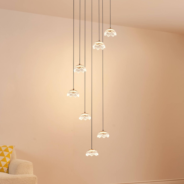 Lange florale LED-pendelleuchte aus glas in...
