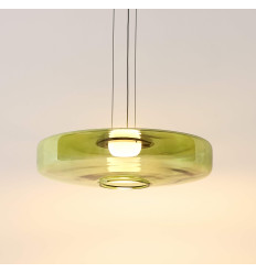 Moderne LED-Hängeleuchte mit scheibenförmigem grünem Glas... 2