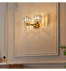 Luxuriöse goldene Kristall-Wandleuchte mit doppelter...