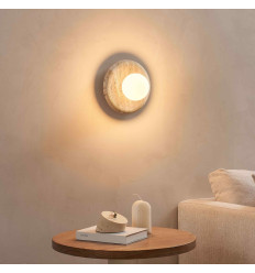 Runde beige dekorative Wandleuchte aus Travertin und...
