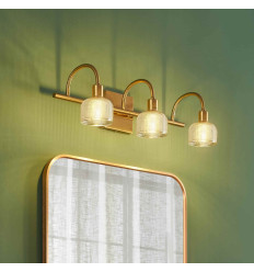 Lange goldene Vintage-Wandleuchte mit drei Mattgläsern -...